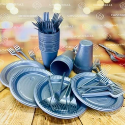 Kit Festa 50 PESSOAS DESCARTAVEIS PRATA PEROLADO GARFO + PRATO + COPO (CHOCO)