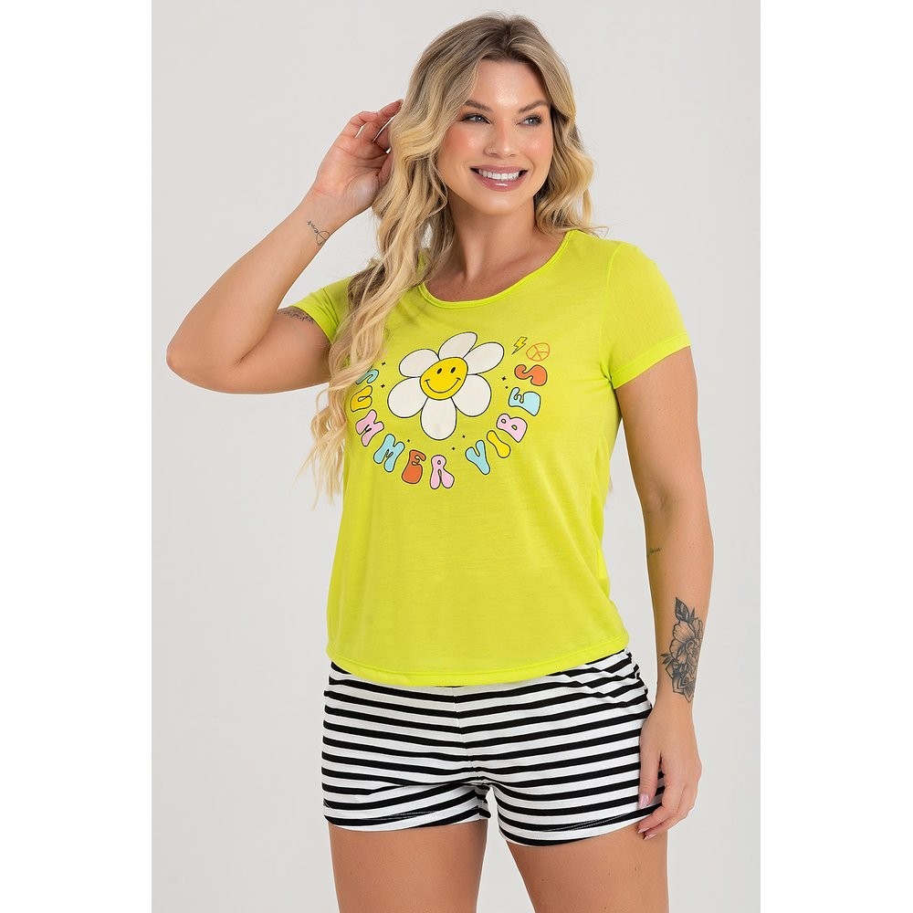 Pijama Curto Loja Zus Listrado Preto Summer Vibes