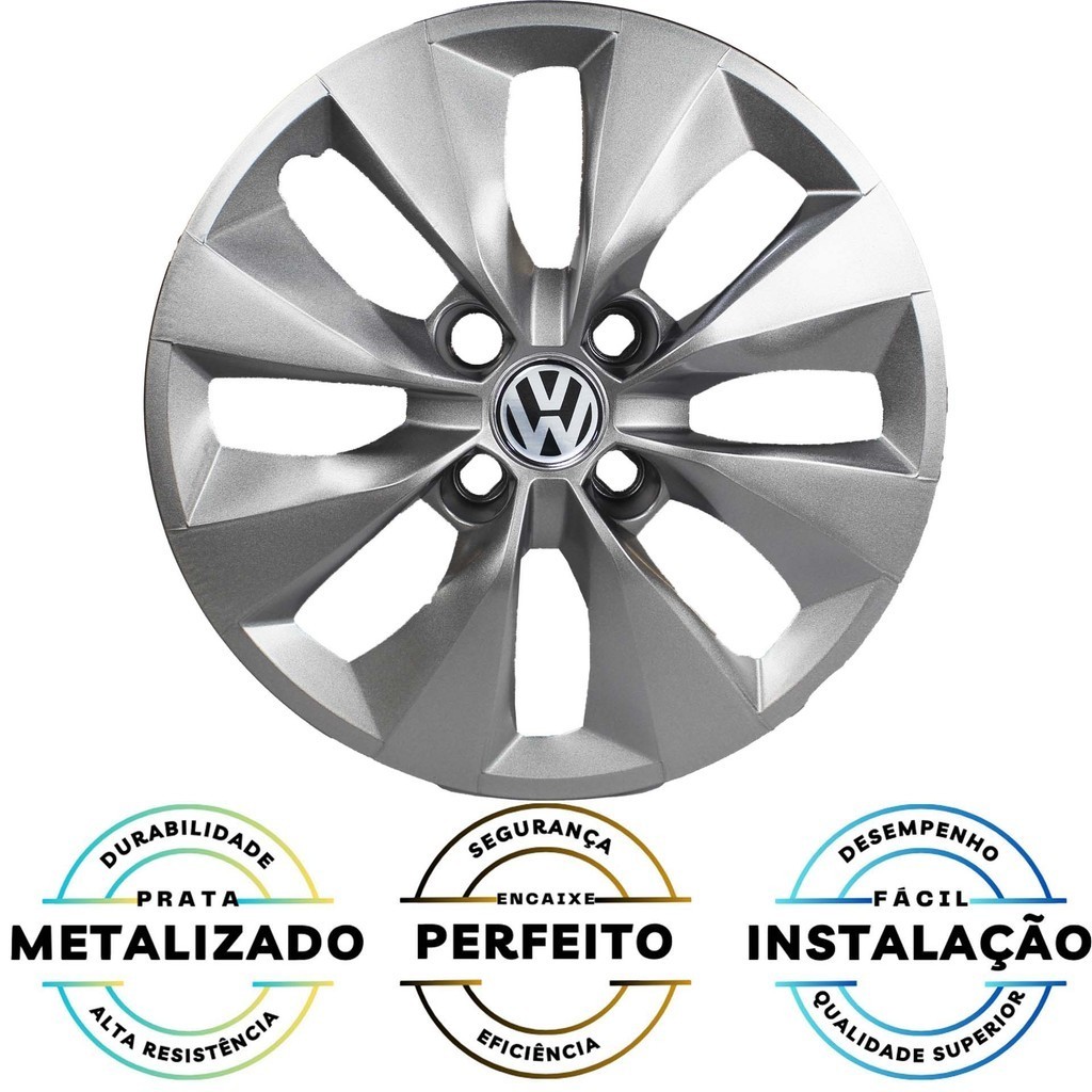 JG 4 Calota Voyage G5 2008 09 10 11 12 Aro 14 Prata Metálico com Emblema — imagem 2 de 2