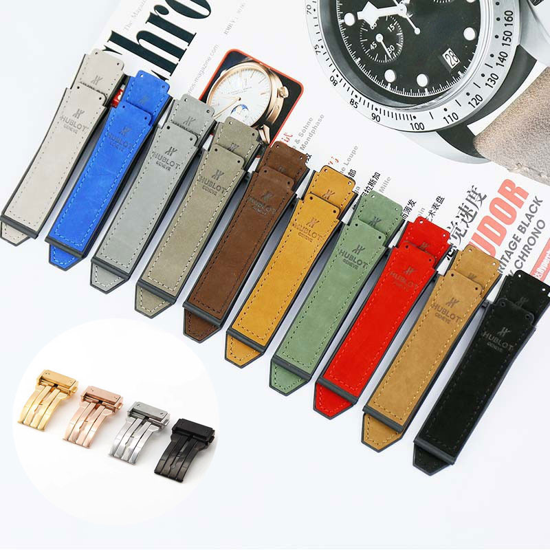 Pulseira De Relógio De Couro De Camurça Genuína De 19 * 25 Mm Para HUBL0T BIG BANG Silicone Fosca Camada Superior Vaca B