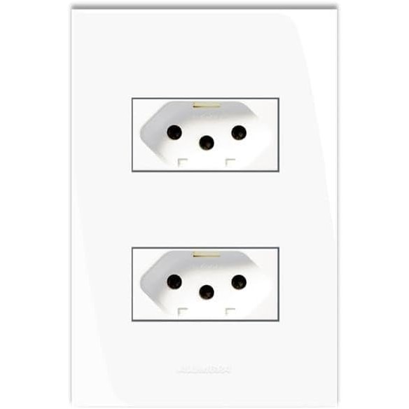 Conjunto 2 Tomadas 2P+T com Placa 4X2, Alumbra, Inova Pro 85057, Branco