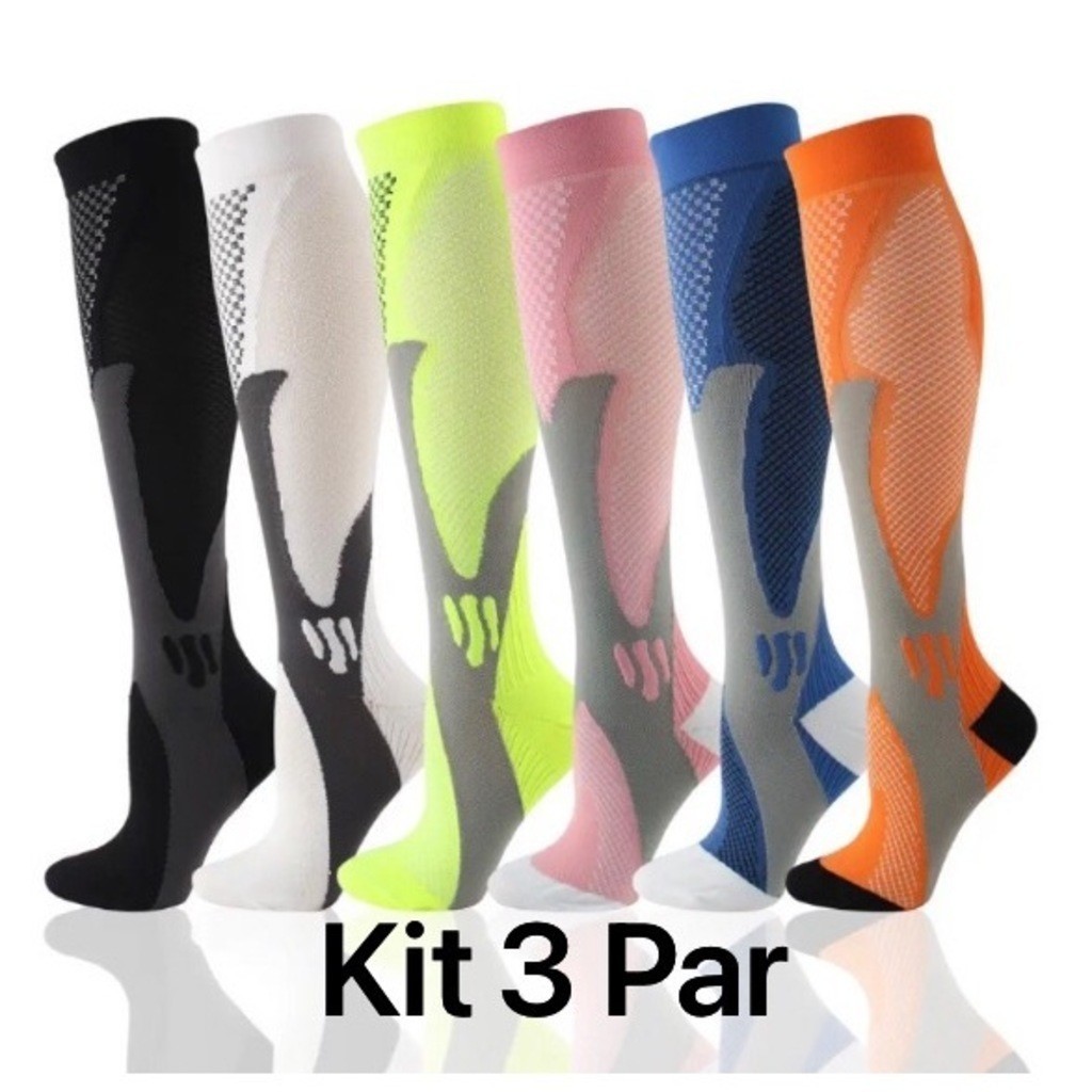 kit 3 Pares Meias De Compressão Homens Mulheres Correndo Esportivas De Ciclismo Joelho De Alta Varizes Alívio