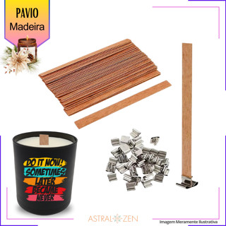 Pavio de Madeira Para Velas com Suporte Sustentador 13cm  Kit C/ 20 e 100 Unidades em Oferta na Shopee