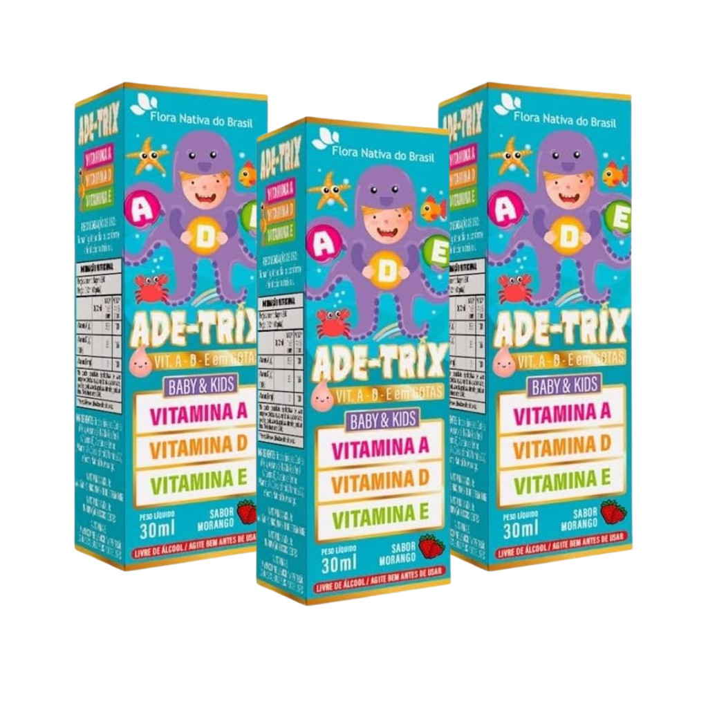 3X ADE-TRIX Kids (Vit. A D E) 30ml Sabor Morango - Flora Nativa