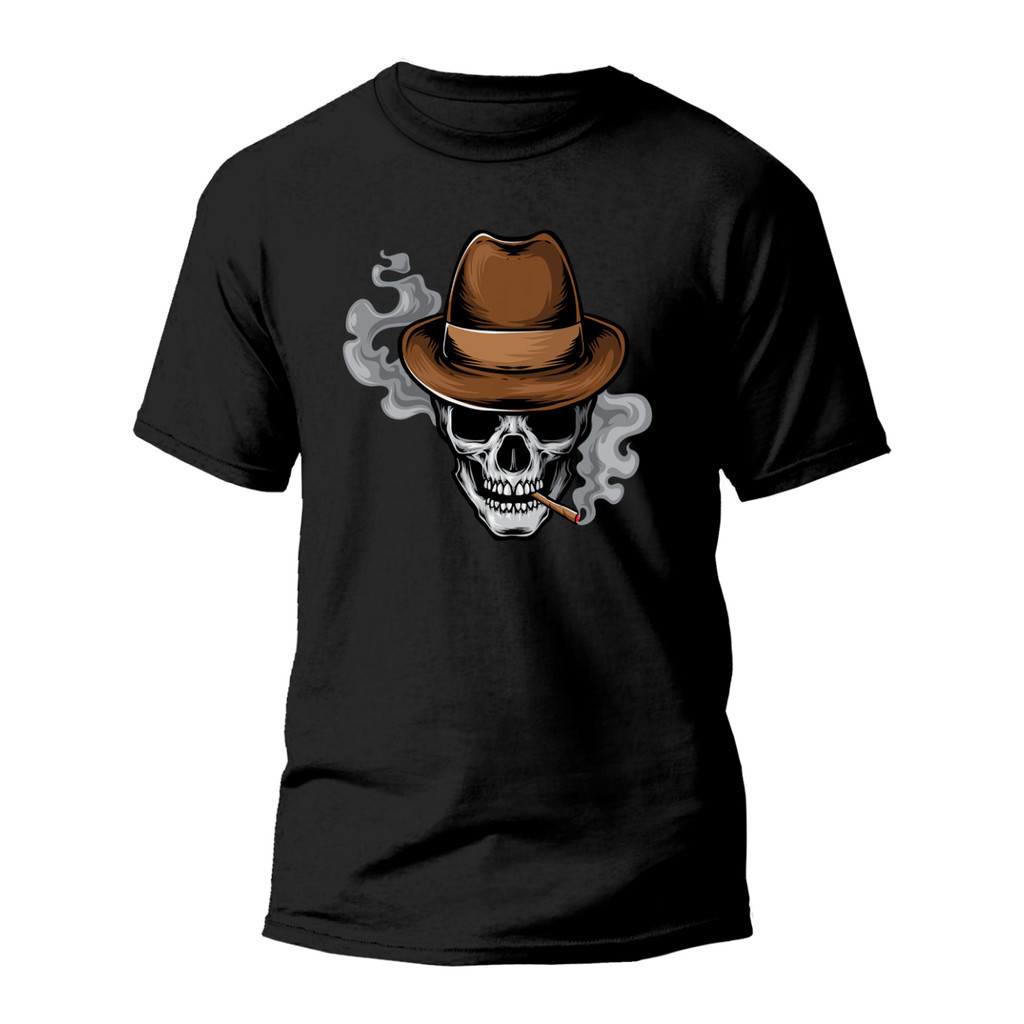 Camiseta Premium Algodão Estampada Especial Fumo De Caveira Mafia REF1150