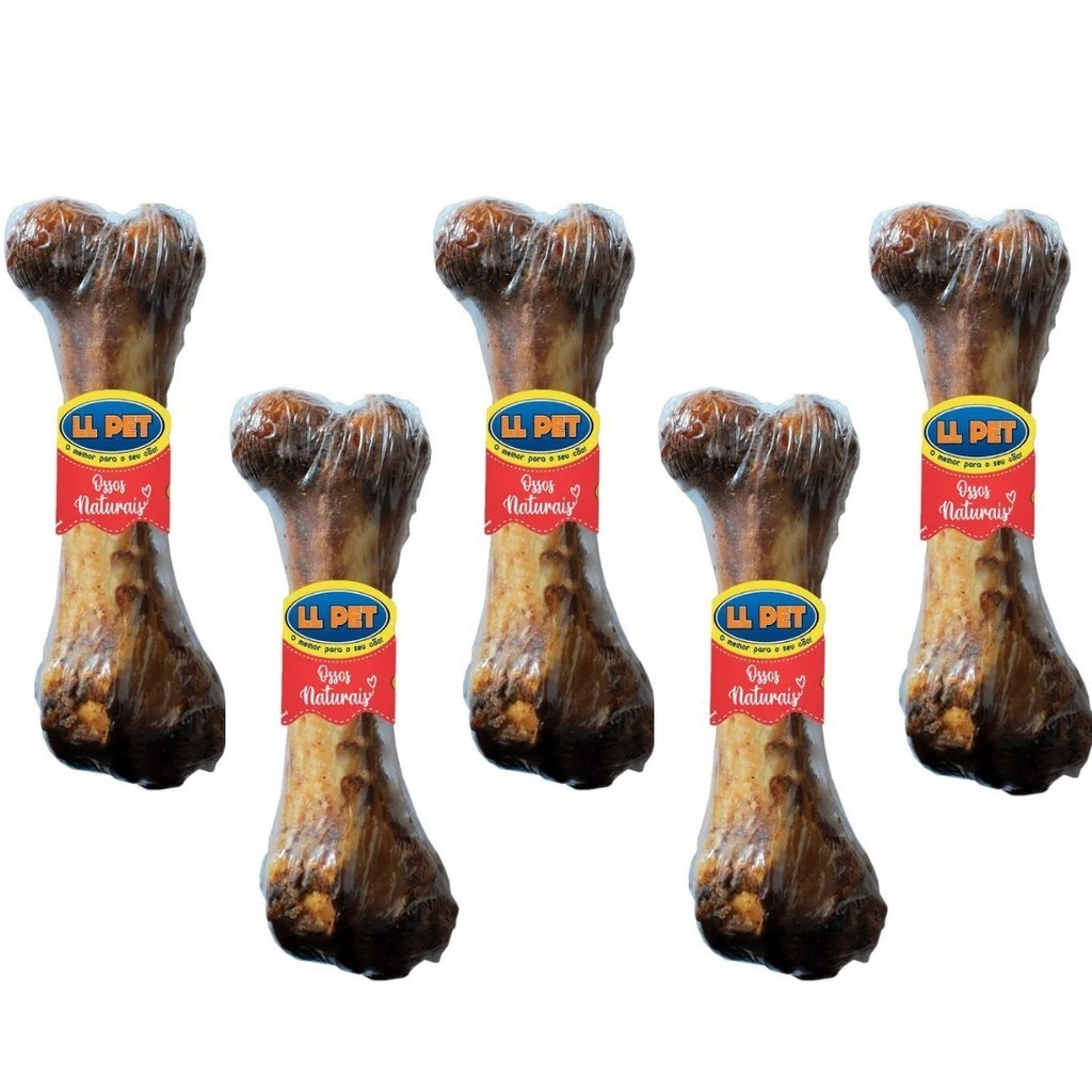 Osso Fêmur Suíno Defumado Pet Petisco Natural Mordedor Para Cachorro Cães Kit Com 05 Un