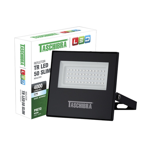 Refletor Led Taschibra Holofote TR Slim 50W 6500K Preto IP65 A Prova D'água Bivolt