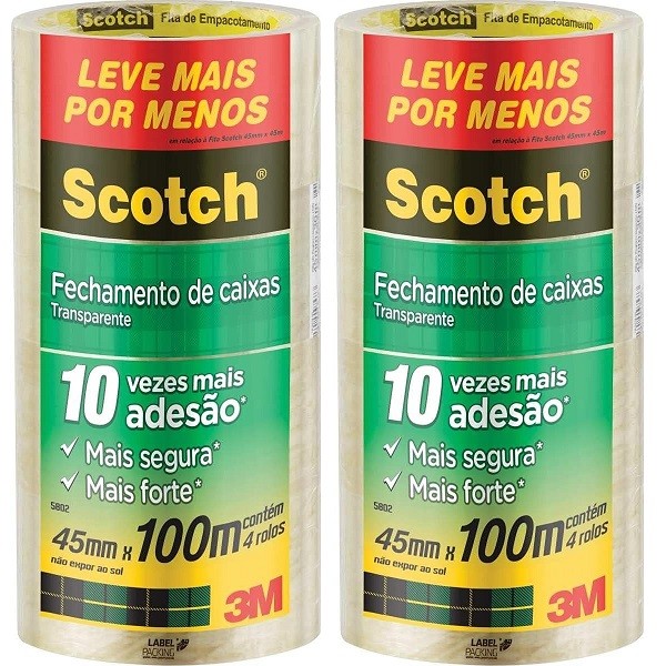Kit 8 Fitas de Empacotamento 3M SCOTCH 5802 45MM X 100M em Oferta na Shopee