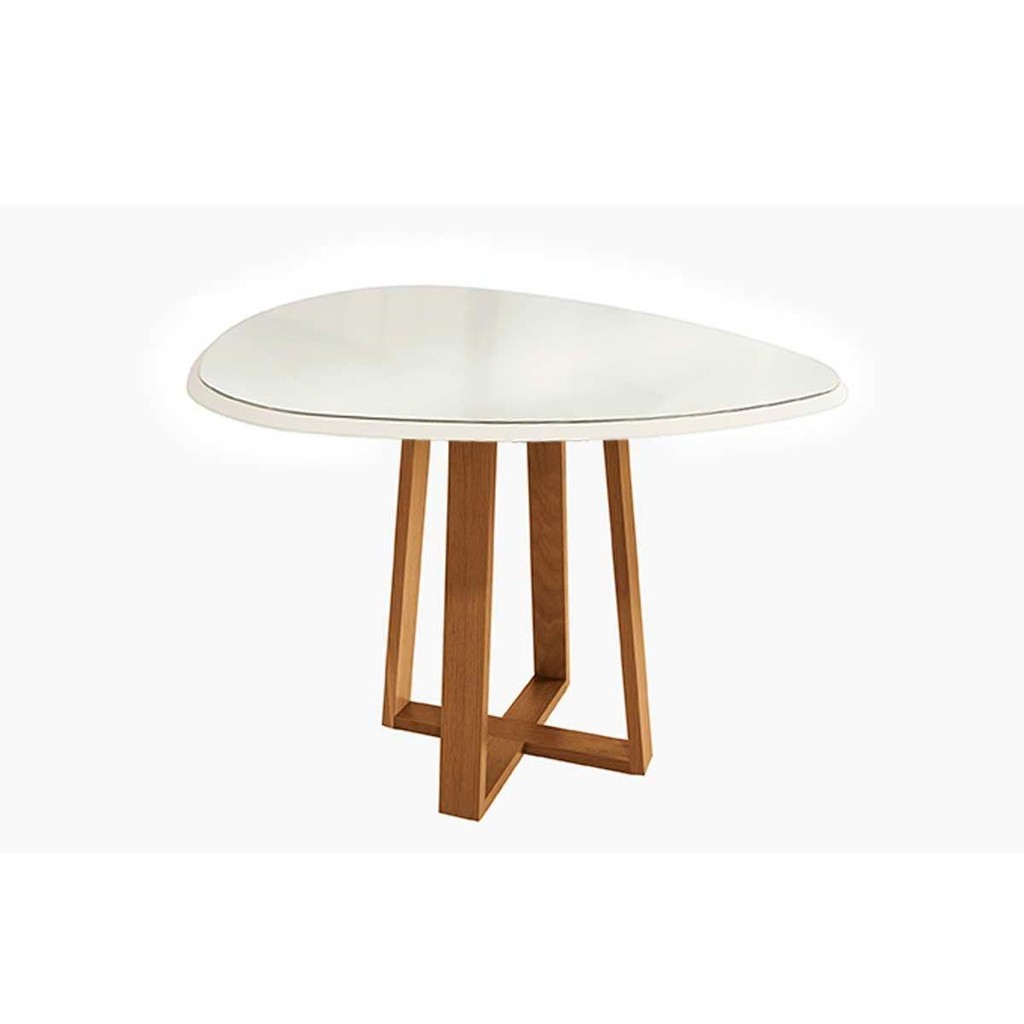 Mesa de Sala Jantar Elma Madeira Maciça + Tampo Madeirado c/ Vidro 135x105cm Carvalho/Off White - Kappesberg em Oferta na Shopee