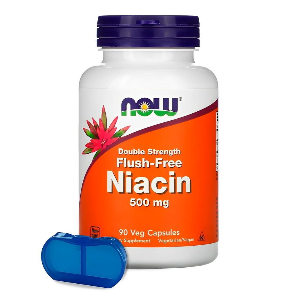 Niacina 500 mg Força Dupla Now Foods 90Cáps + Porta Cápsulas - Health