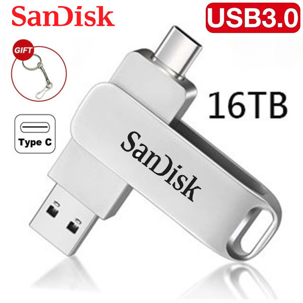 Pen Drive USB 3.0 2 Em 1 Duplo Tipo C Flash 16TB Mental De Alta Velocidade U Disco De Memória Portátil