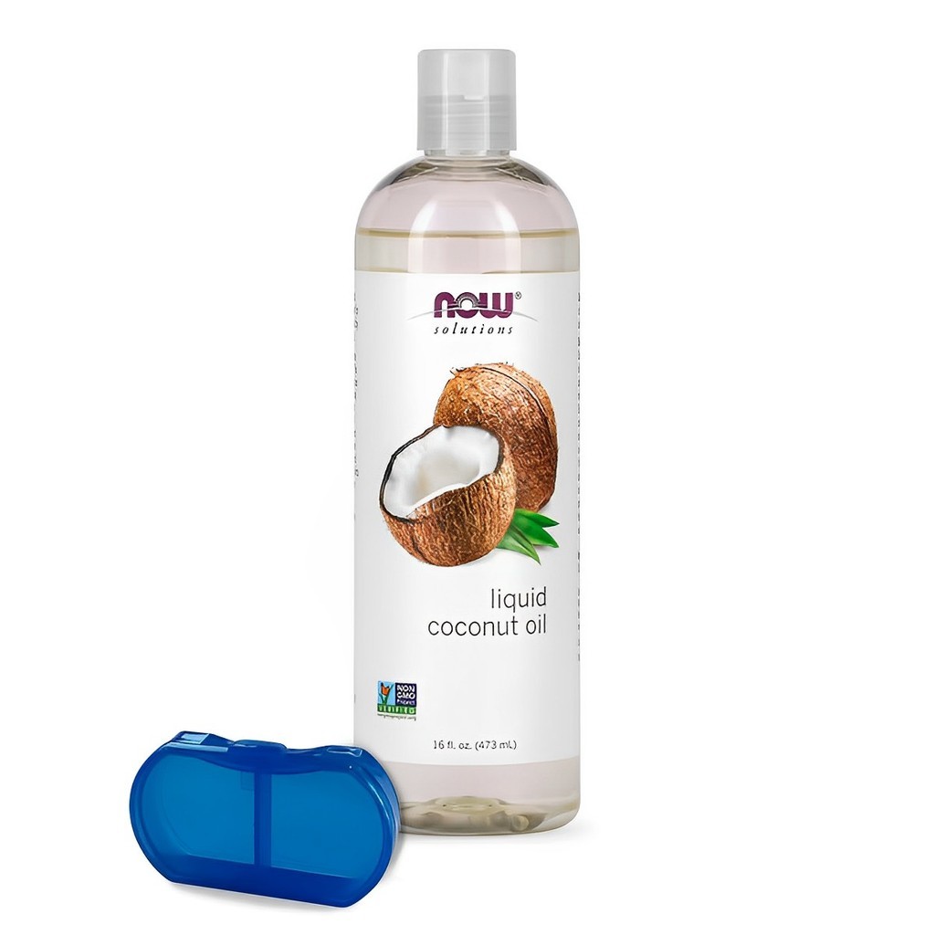 Óleo de Coco Líquido Now Foods 473ml + Porta Cápsulas em Oferta na Shopee