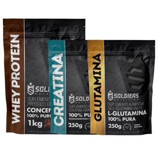 Kit: Whey Protein Concentrado 1kg + Creatina 250g + Glutamina 250g Soldiers Nutrition Força Performance em Oferta na Shopee