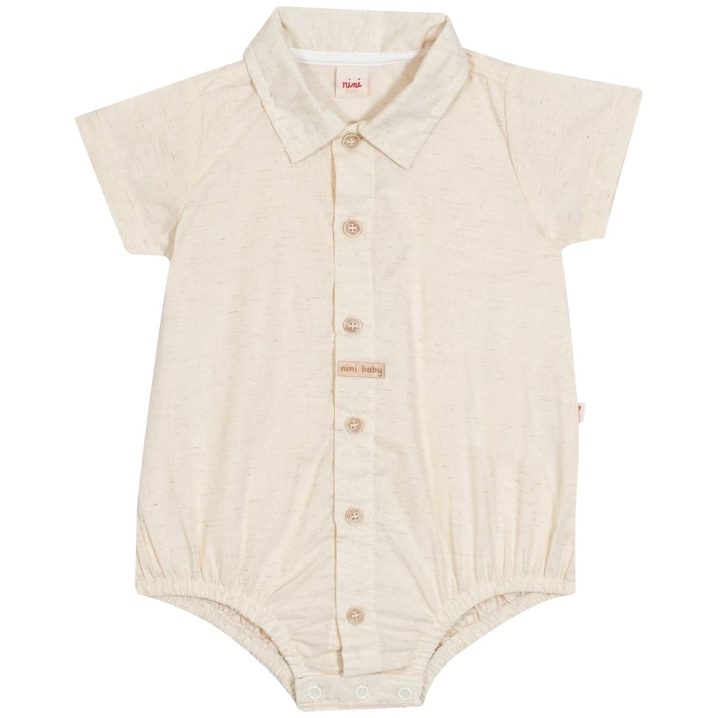 Body Camisa  Bebê em Tecido Plano Cor BEGE - Nini Bambini