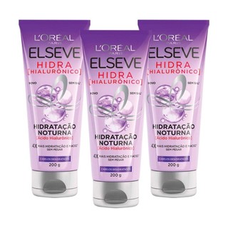 Kit 3 und Creme Trat Noturno Elseve Hidra Hialurônico 200g em Oferta na Shopee