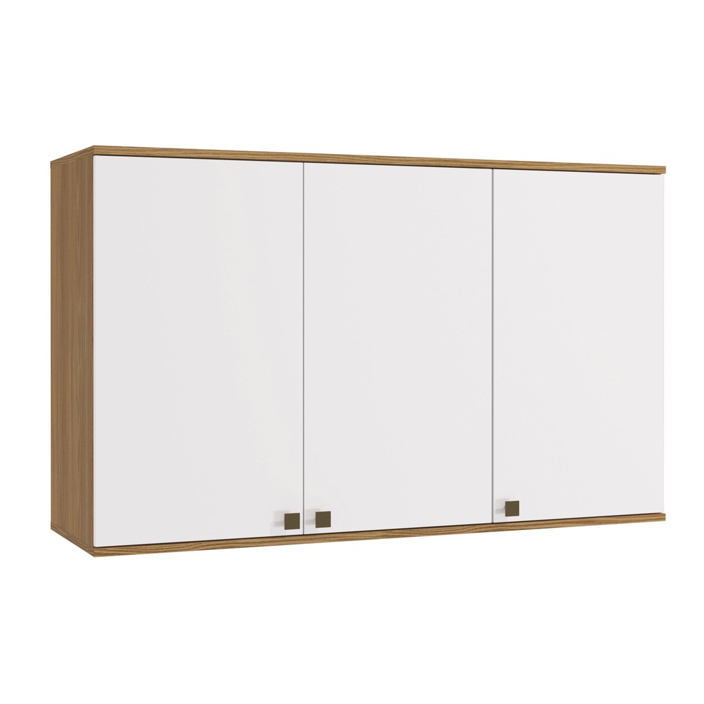Armário Aéreo Celeste Kappesberg 100% MDF 3 Portas Nogueira/Branco 120cm - Home & Living