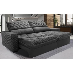 Sofá Retrátil e Reclinável 3,15m Molas Ensacadas Cama inBox Spazus com Bordado 3D Velusoft Cinza