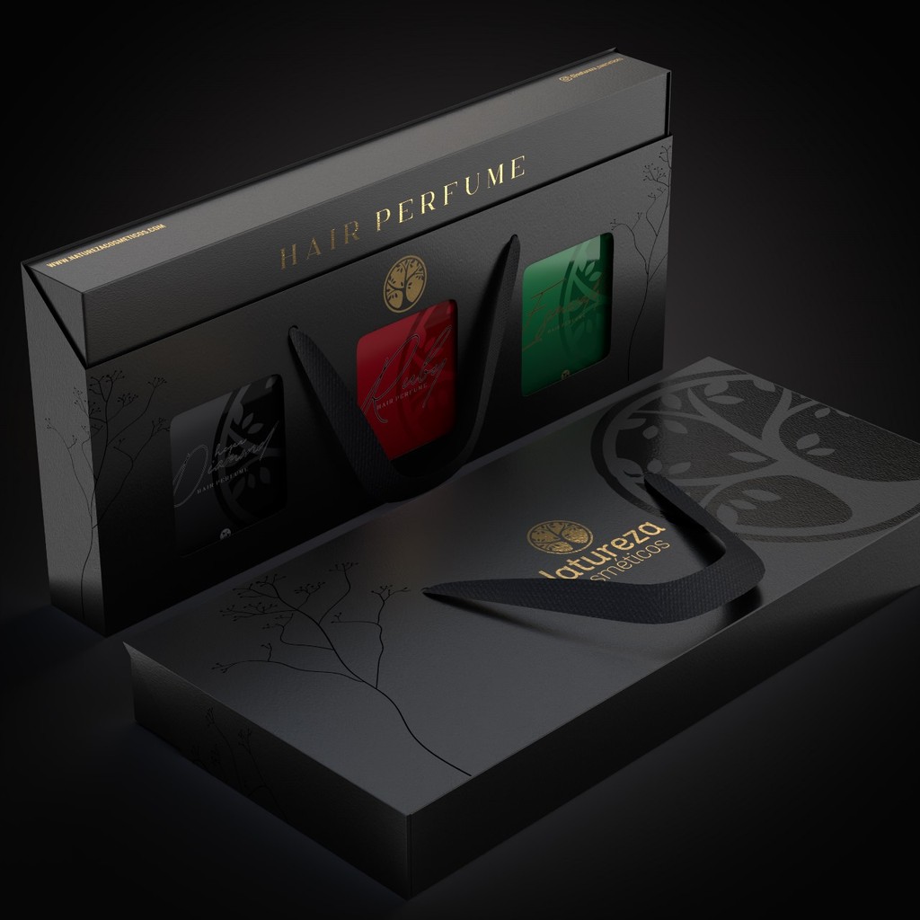 KIT 3 PERFUMES CAPILAR 50ml - (DIAMOND + ESMERALDA + RUBY) - ACOMPANHA 1 CAIXA BOX PERFUMES