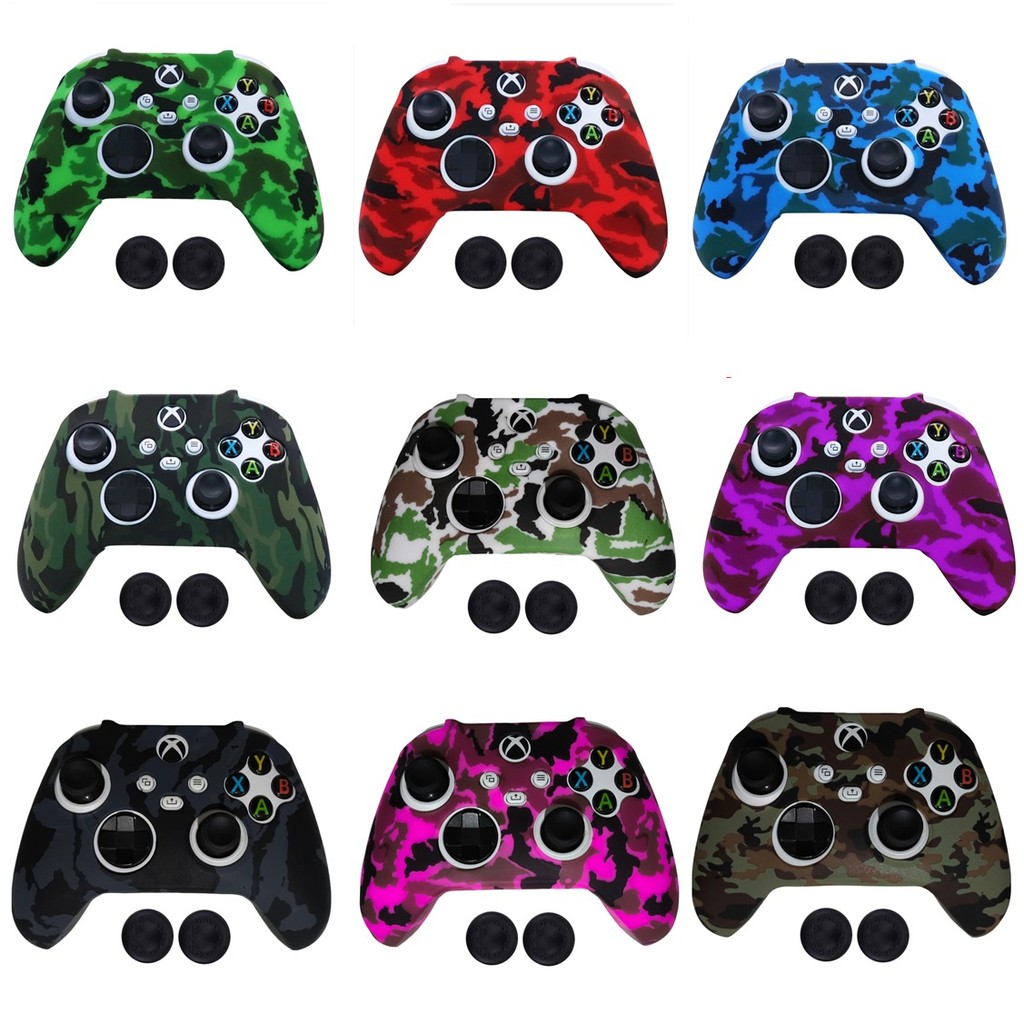 Capa Protetora Silicone Premium Controle Xbox Serie S X Camuflada + Par Grip