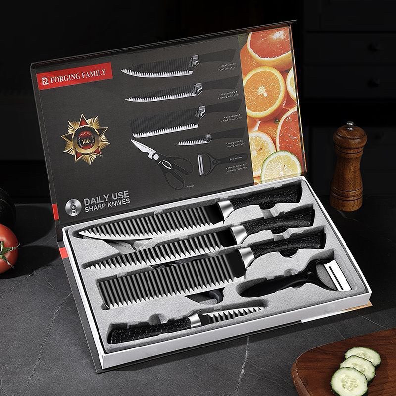 Imagem Kit de 6 Facas Churrasco inox cozinha Profissional Antiaderente-envio imediato