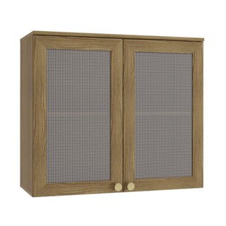 Armário Aéreo Cozinha 80 Cm 2 Portas Com Tela 1 Prateleira Organizador Marrom Madeira Nogueira em Oferta na Shopee