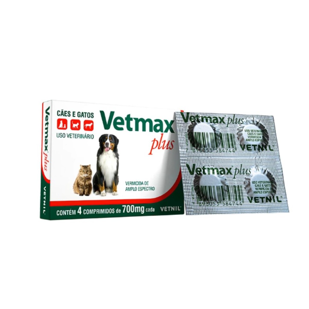 Vermífugo Cães e Gatos Vetmax Plus 4 Comprimidos Vetnil