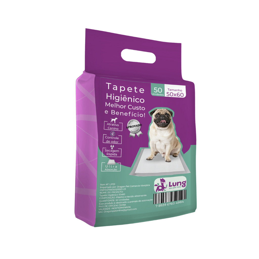 Tapete Higiênico 50x60cm 50 Unidades p/ Cachorro Roedor Pet Absorvente Fita Colante Envio Imediato