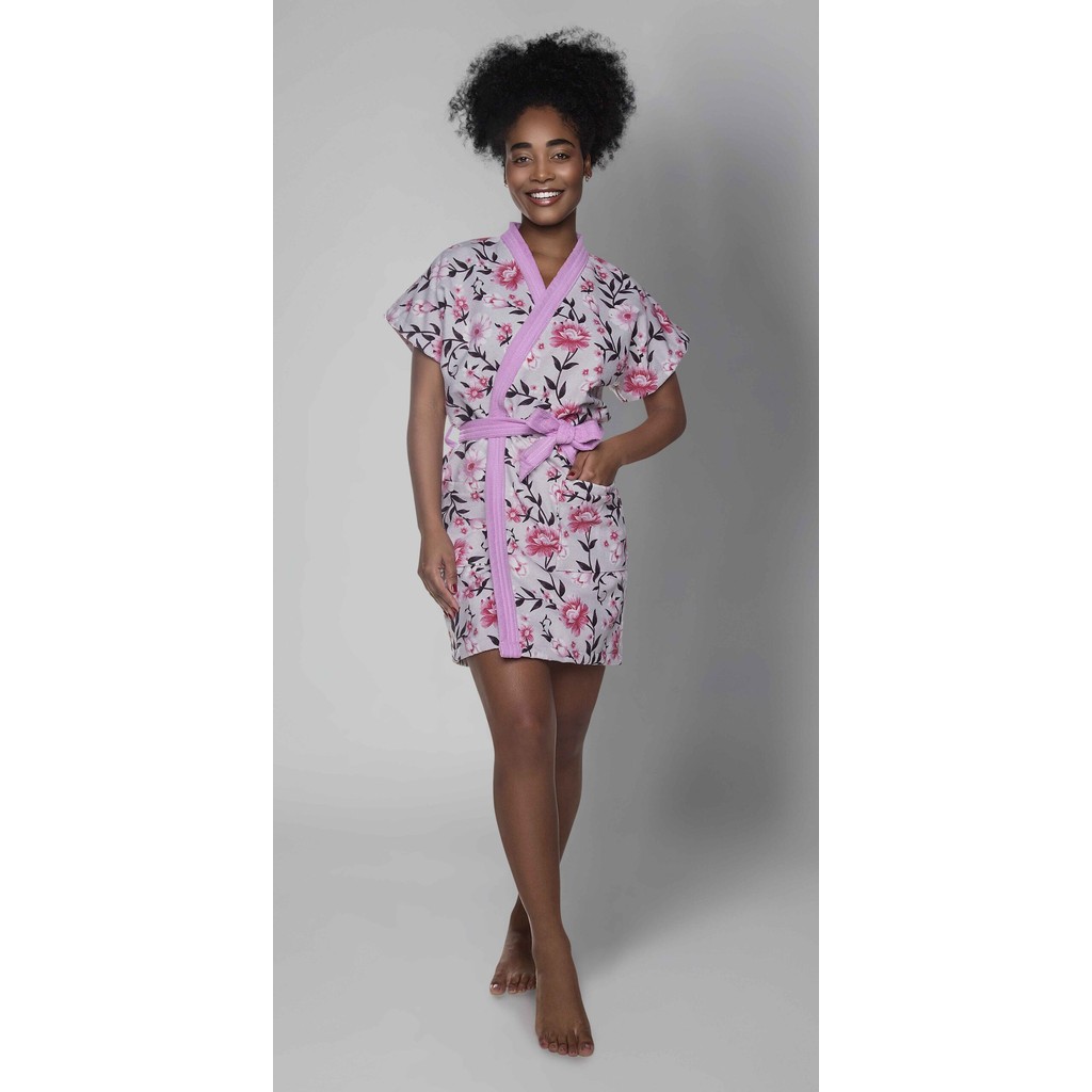 Roupão Aveludado Adulto Curto Estampado Polinesia G Lepper