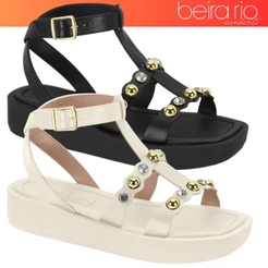 Sandália Feminina Beira Rio Flatform Gladiadora Tiras Tachas Pedrarias Conforto