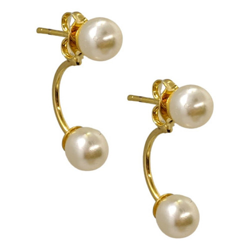 Brinco Folheado a Ouro Grace Kelly 2 Pérolas 6mm - Semijoias