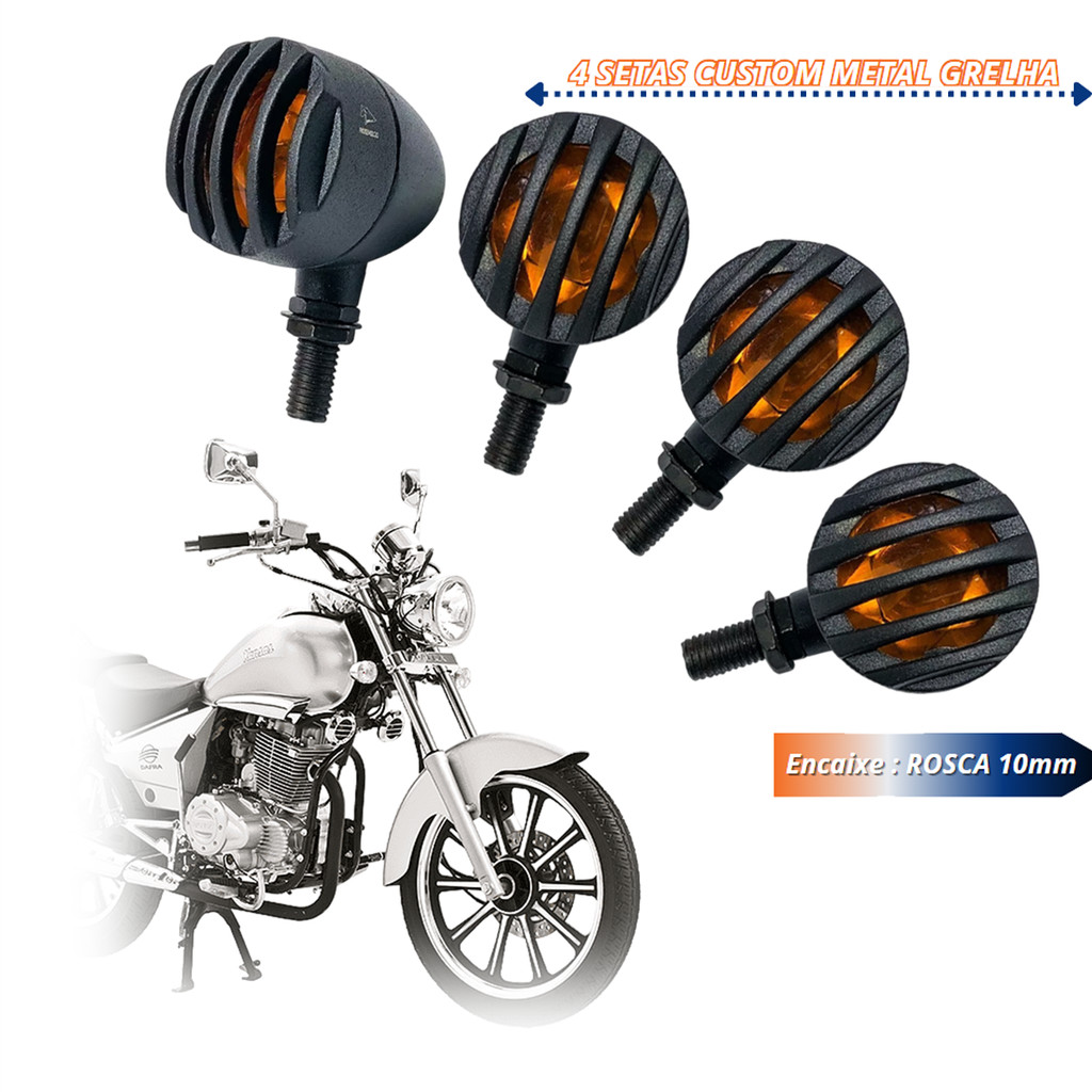 Kit 4 Setas Pisca Custom Metal Grelha DAFRA KANSAS 250 2008 2009 2010