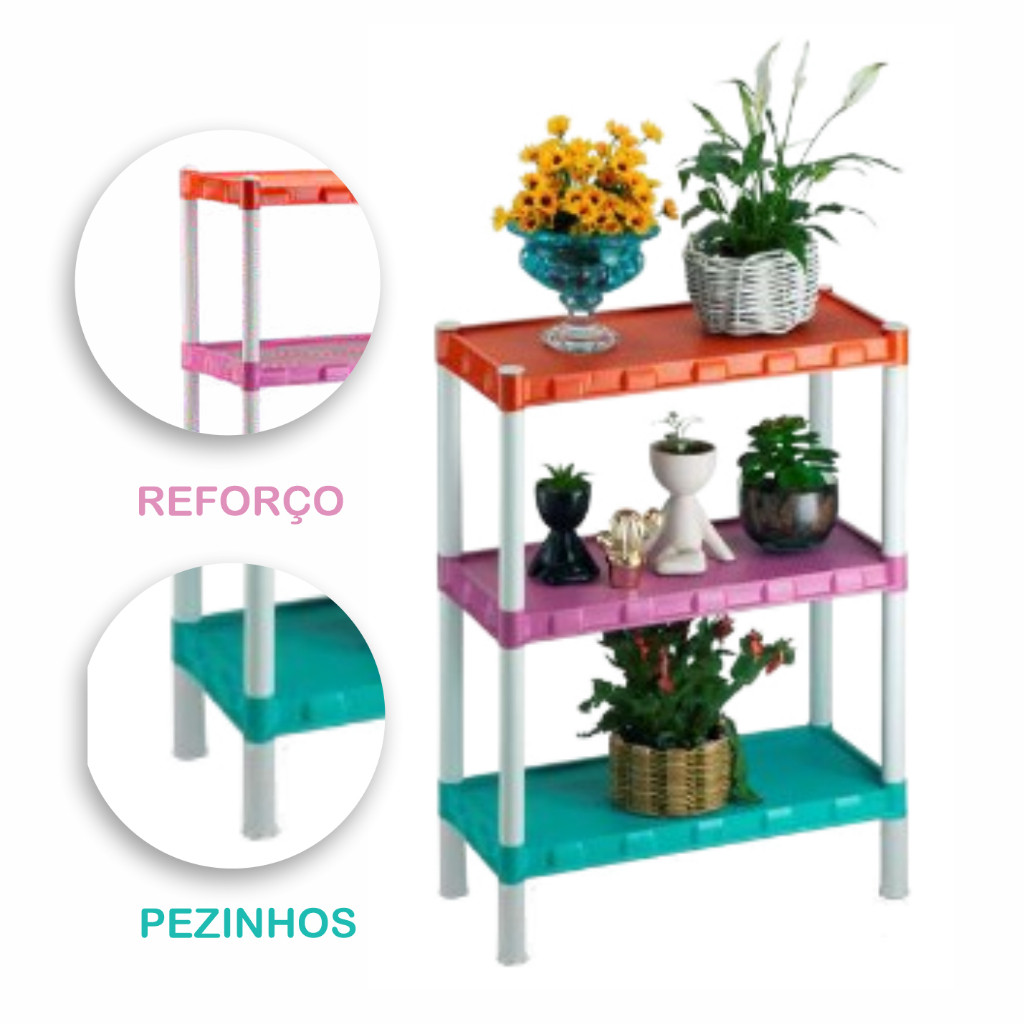 Estante Plástico 3 Prateleiras Com Pezinho Modular Organizadora Multiuso Cozinha Lavanderia