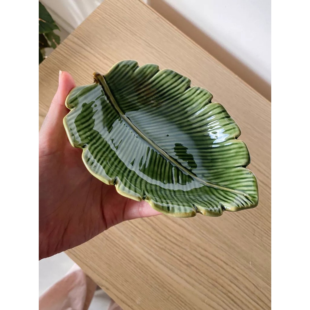 Detalhes do Prato Decorativo de Ceramica Folha Banana Leaf Verde Natural Petisqueira Multiuso 16cm - Lyor