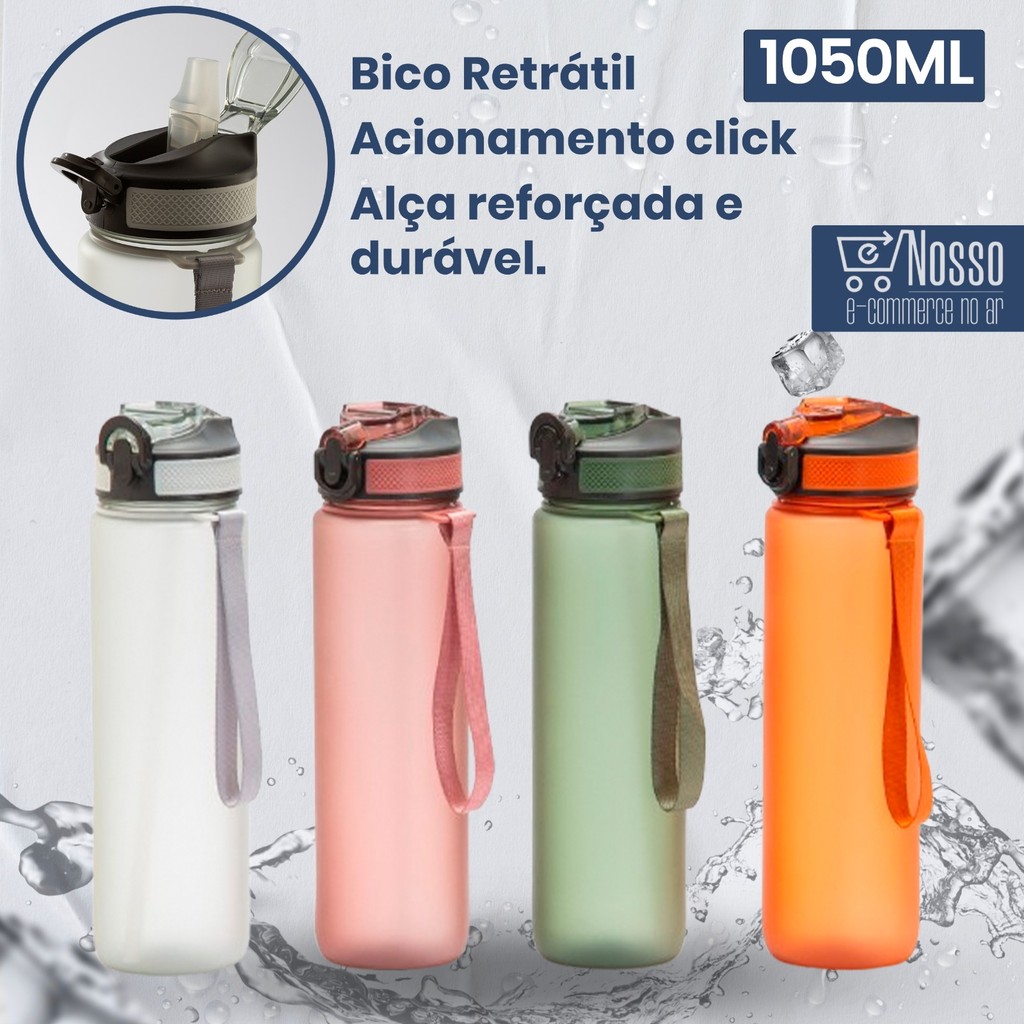 Garrafa de Água Squeeze de Plástico com Alça 1,050ml Linha Luxo