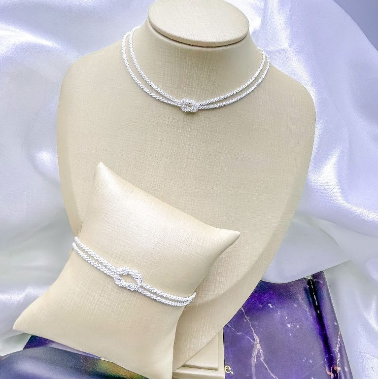 Colar e Pulseira Duplo Nó Banhado a Prata 925 Antialérgico em Oferta na Shopee