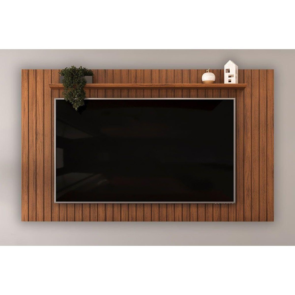 Painel Home p/TV até 65 Polegadas Lume Ripado c/ Prateleira 175x108cm Freijo - DJ Móveis - Home & Living