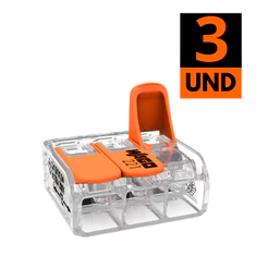 Kit 3 Conectores Emenda Para Fios 3 Polos Flexível 0,5 – 6,0 mm² 41A Wago Isola Compacto 221-613