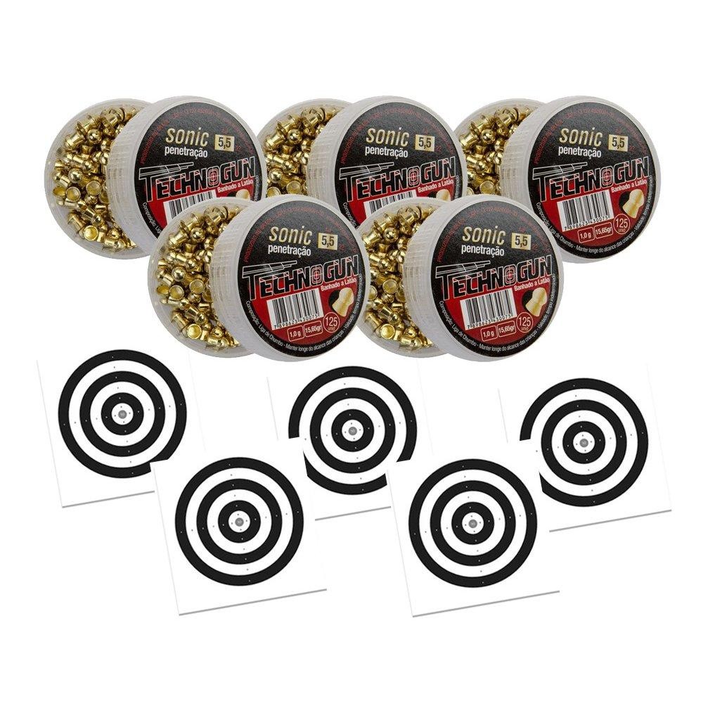 Kit 05 Chumbinho Sonic Gold Latonado 5,5mm 125 Unid+50 Alvo em Oferta na Shopee