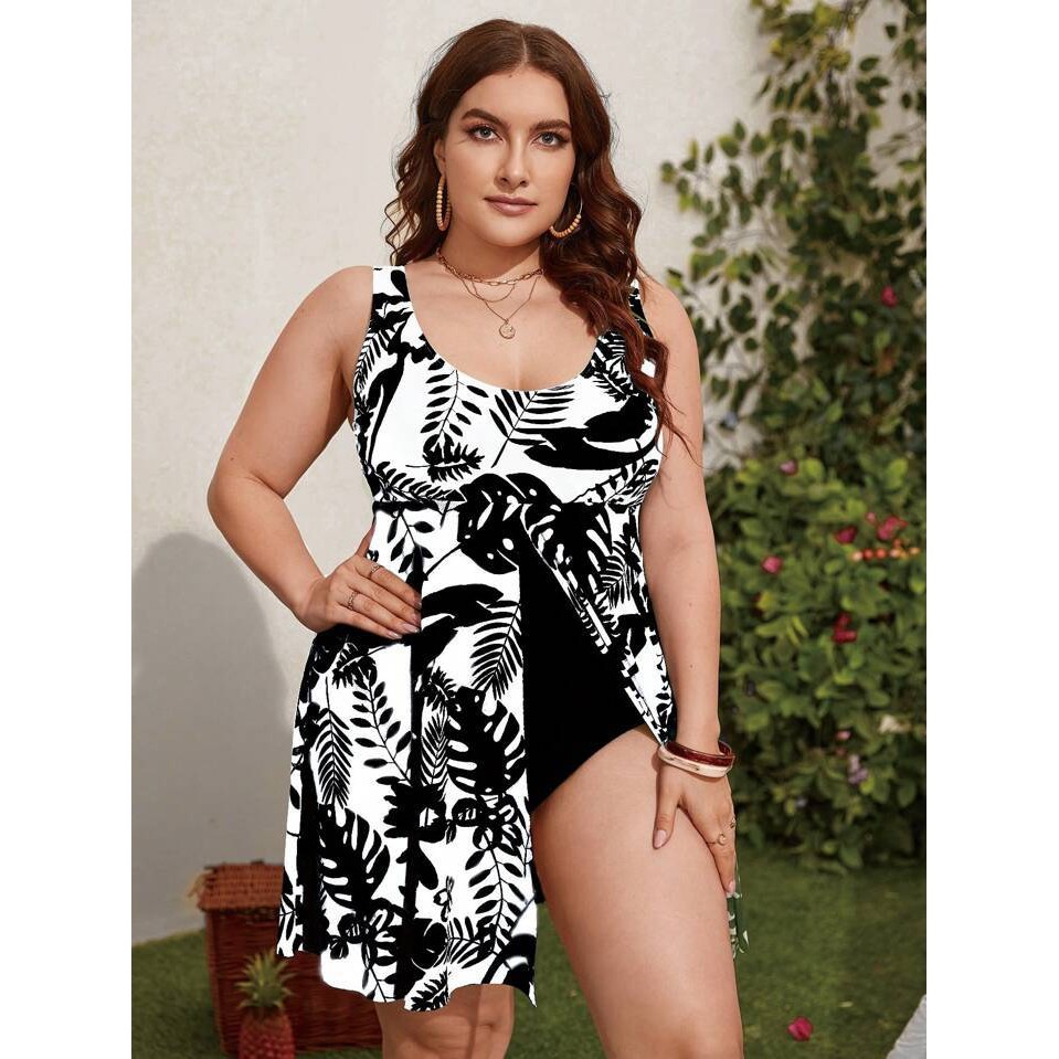 Biquíni Plus size Feminino Coberto Com Barriga E Saia Fina Conservadora Estampa digital Dividida