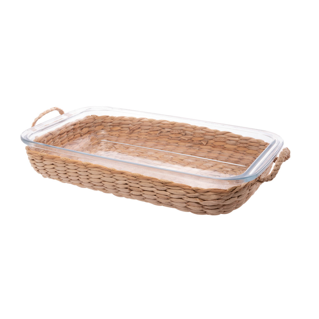 Refratário de Vidro Borossilicato Resistente ao Calor com Suporte em Fibra Natural e Alça 34,5x20,5x5cm Wolff
