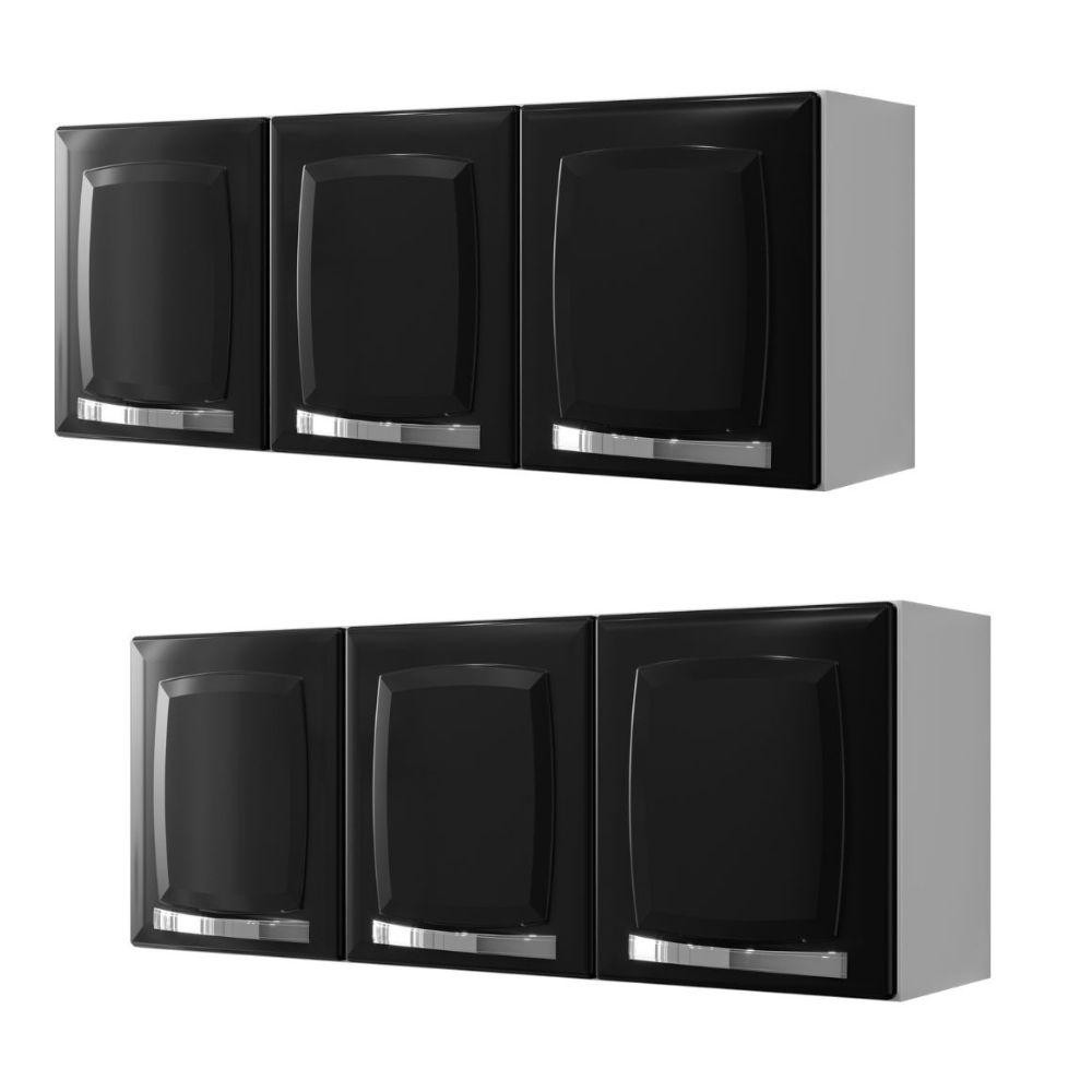 Conjunto 2 Armários de Cozinha Aéreos Itatiaia Aço 3 Portas Rose Preto em Oferta na Shopee