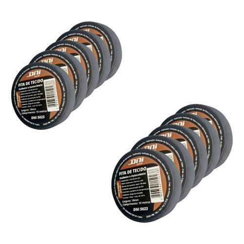 Kit 10 Unidades Fita Isolante de Tecido Chicote Autocolante 10 Metros Preto Dni5023