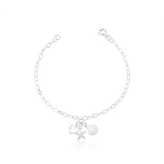 Pulseira feminina patuá estrela coração e concha prata 925