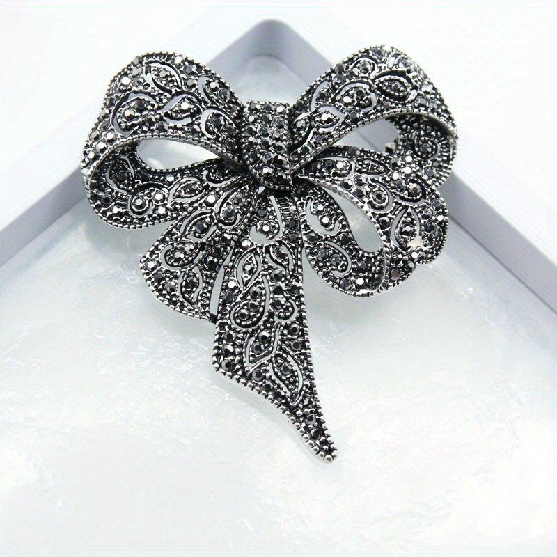 Cor Preta Strass Arco Broches Para Mulheres Grande Bowknot Broche Pino Vintage Moda Jóias Acessórios De Inverno