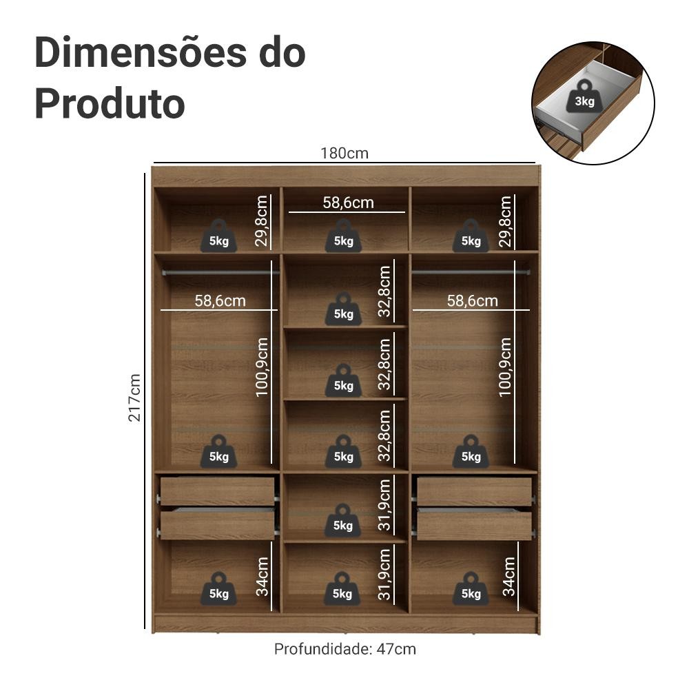 Guarda-Roupa Casal 6 Portas Batentes Rustic/Preto/Preto Saturno Madesa · foto 2