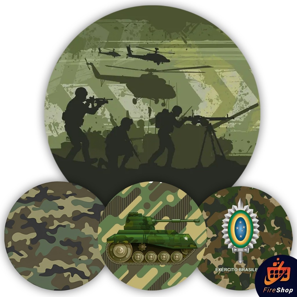 Painel Festa 50X50Cm Tema Exercito Guerra Soldados - Tecido Sublimado C/ Elástico