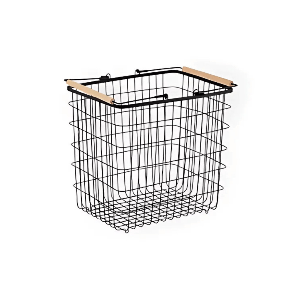 CESTO ARAMADO 47L COM ALCA DE BAMBU PRETO OIKOS