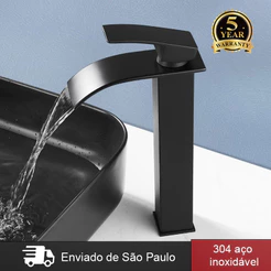 Torneira Quente e Fria Bica De Luxo Banheiro Lavabo Cuba Monocomando Alta cor Preta