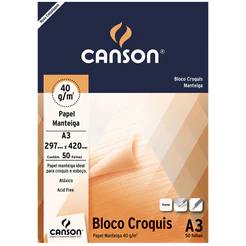 Bloco croquis manteiga A3 40g com 50 folhas Canson