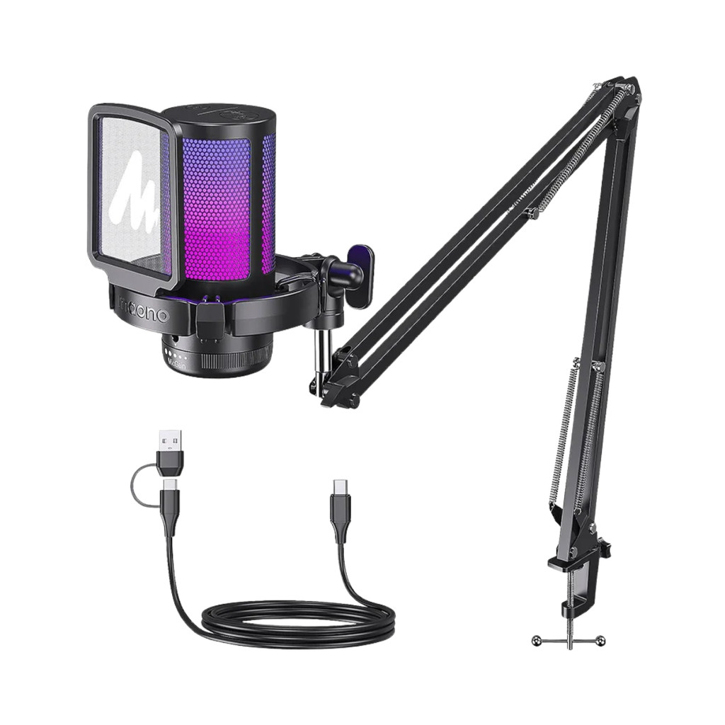Microfone Gamer Maono DGM20S Com Braço Articulado, Condensador, RGB, Preto USB